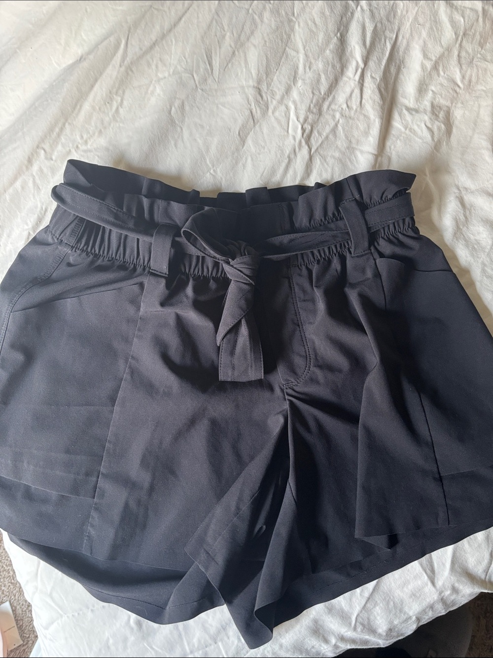 Athleta Black High-Waist Paperbag Shorts with Waist Tie